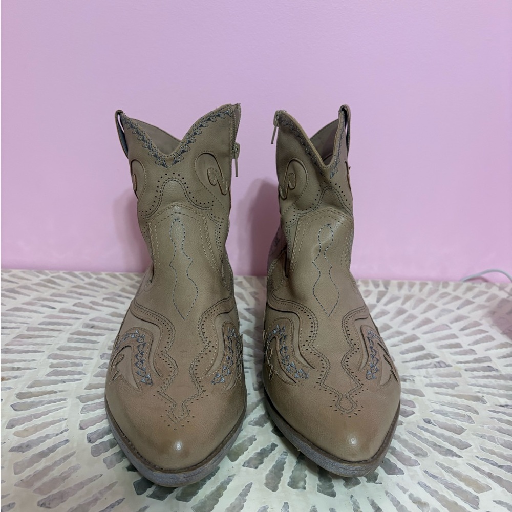 Cato Taupe Embroidered Ankle Booties